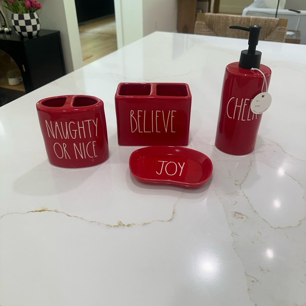 Rae Dunn Red Holiday Bath Set